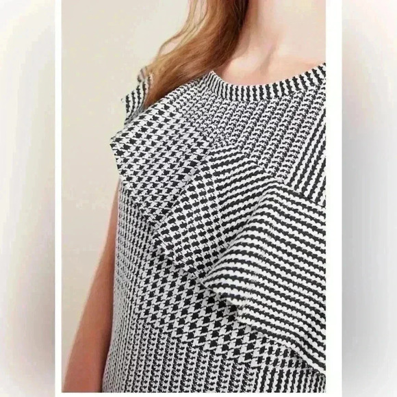 Anthropologie Dolan Callan Ruffled Tank Sleeveless Black White small houndstooth - Picture 3 of 14